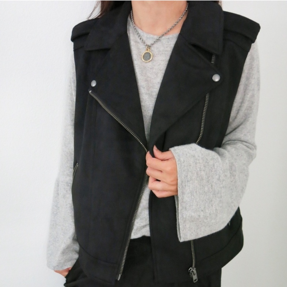 Philosophy Black Asymmetrical Stylish Moto Vest